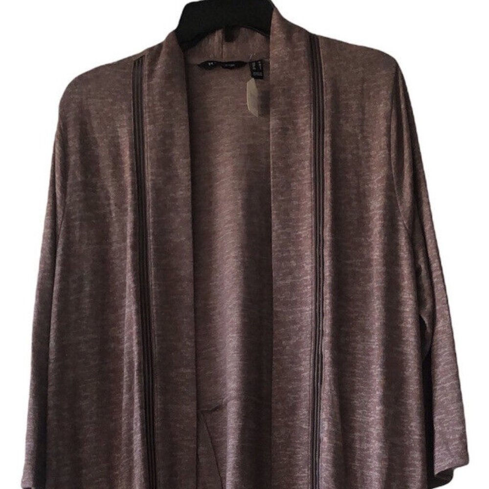 H by Halston Women Soft 3/4 Sleeve Open Front Tunic Cardigan Brown Size Medium